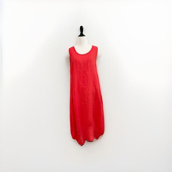 Rosemarie Sz L Linen Dress Coral Red Shift Sleeveless Lagenlook Boho Natural - Picture 6 of 16